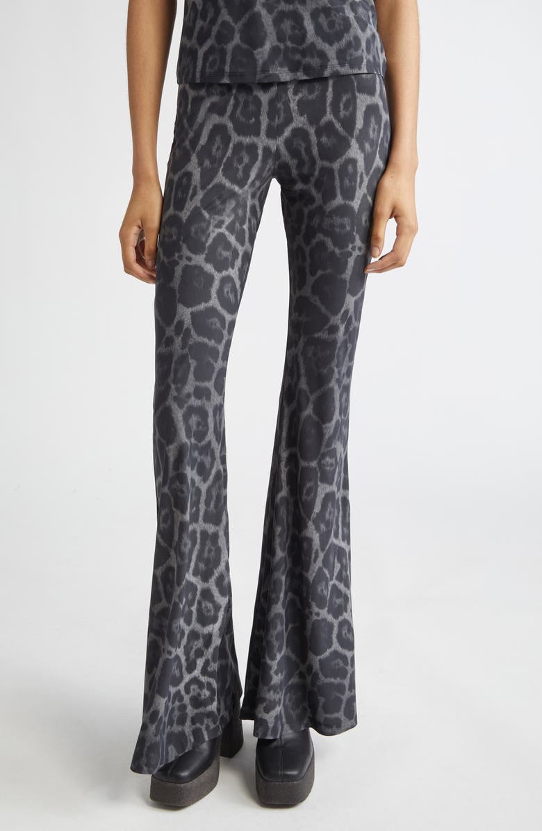 Stella McCartney Leopard Print Flare Leg Pants, Main, color, 1230 - Ash Grey