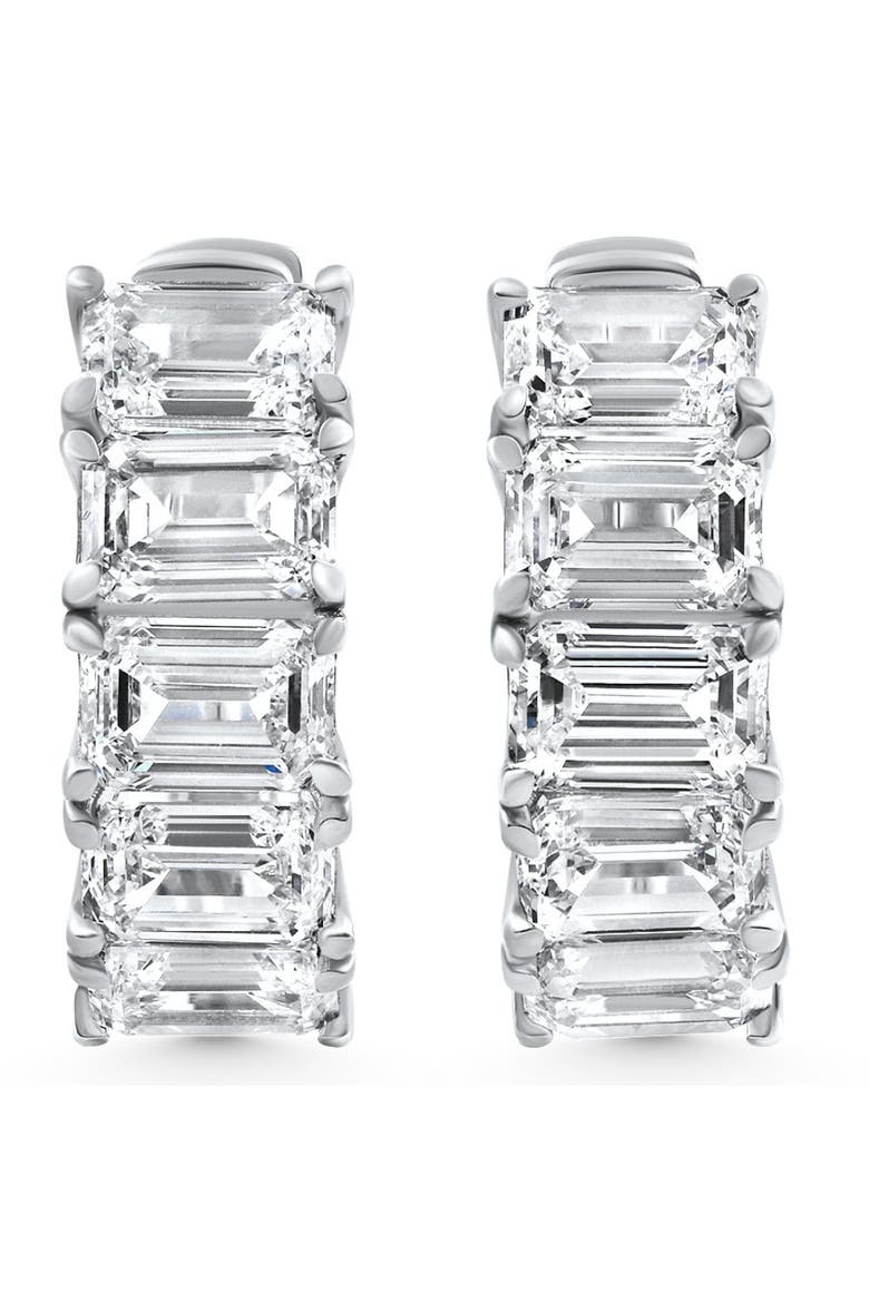 6.30Ct Emerald Cut Diamond Hoops 14k Gold Lab Grown Earrings 3/4", Alternate, color, White Gold