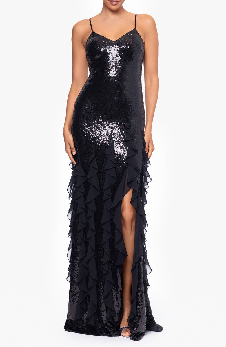 Betsy & Adam Sequin & Ruffle Gown, Main, color,