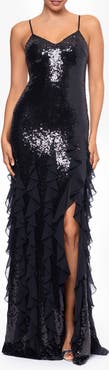 Betsy & Adam Sequin & Ruffle Gown