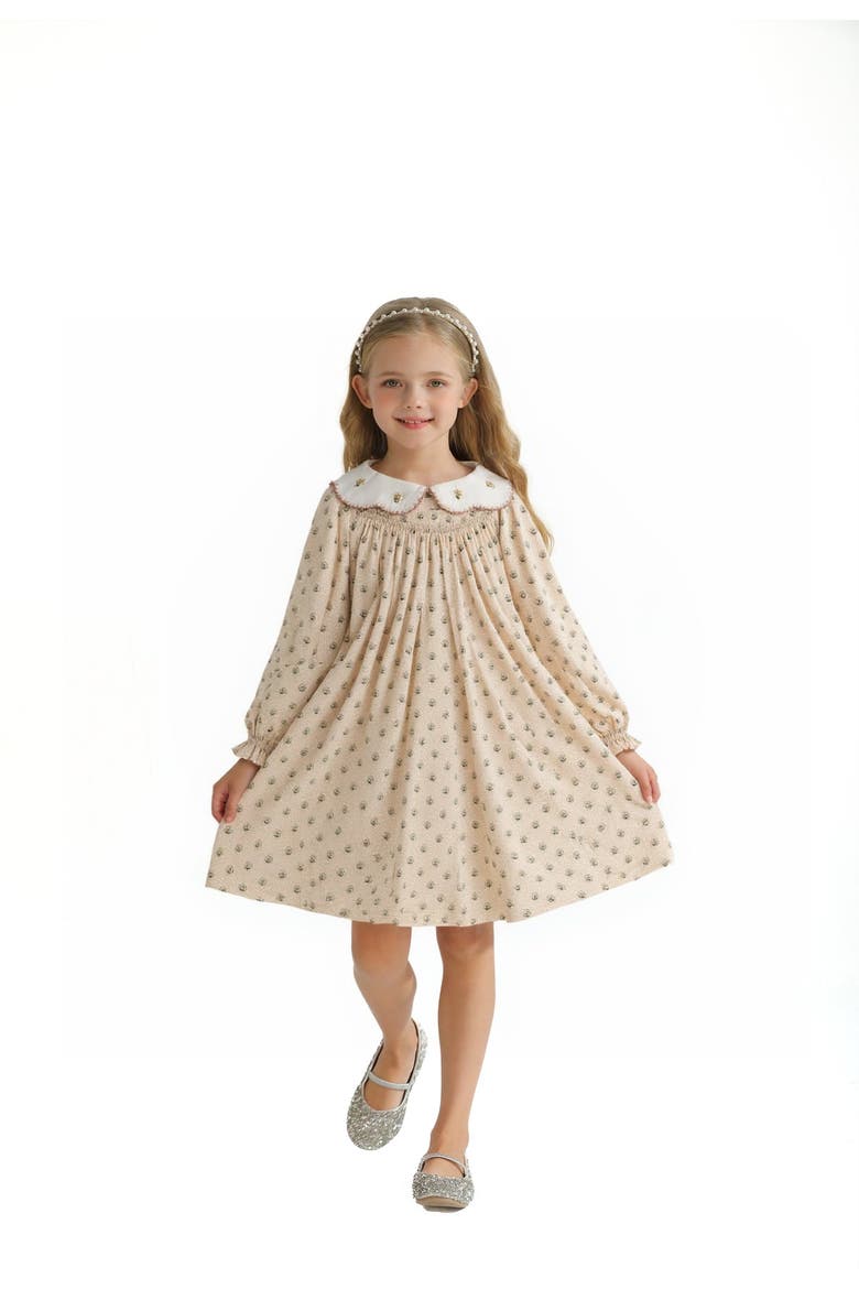Floral Smocked Dress, Alternate, color, Beige