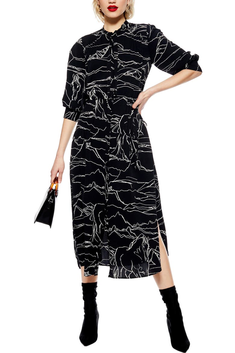 Horse Print Midi Dress, Main, color, BLACK MULTI