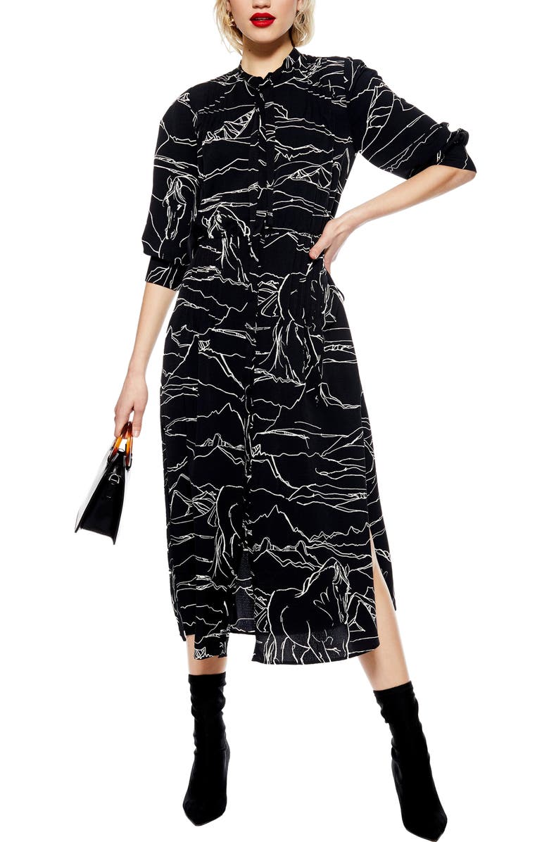 Topshop Horse Print Midi Dress, Main, color, 