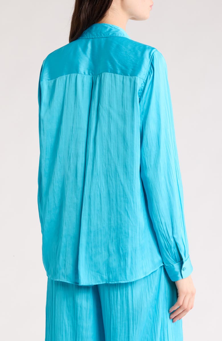 L'AGENCE Nina Crinkle Satin Shirt, Alternate, color, Blue Atoll