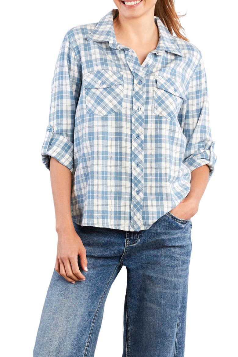 Over the Moon Oversize Cotton Flannel Button-Up Shirt, Main, color, BLUE COMBO PLAID
