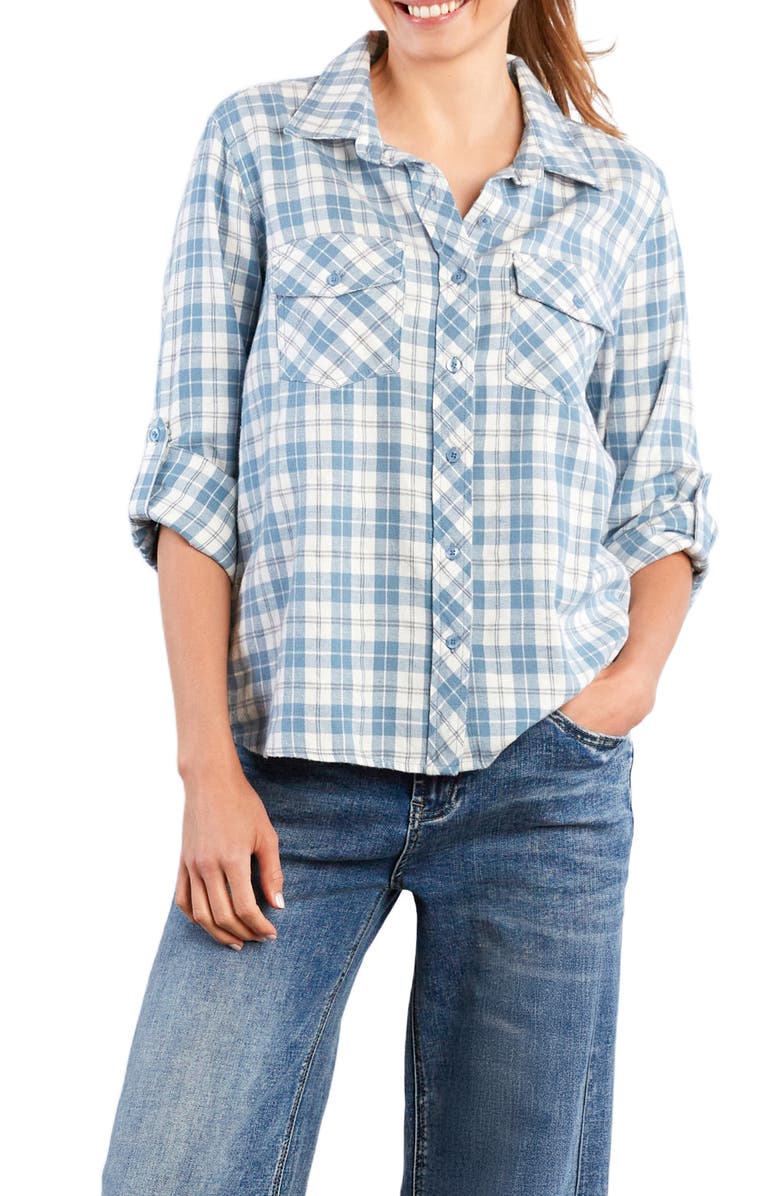 Billy T Over the Moon Oversize Cotton Flannel Button-Up Shirt, Main, color, Blue Combo Plaid