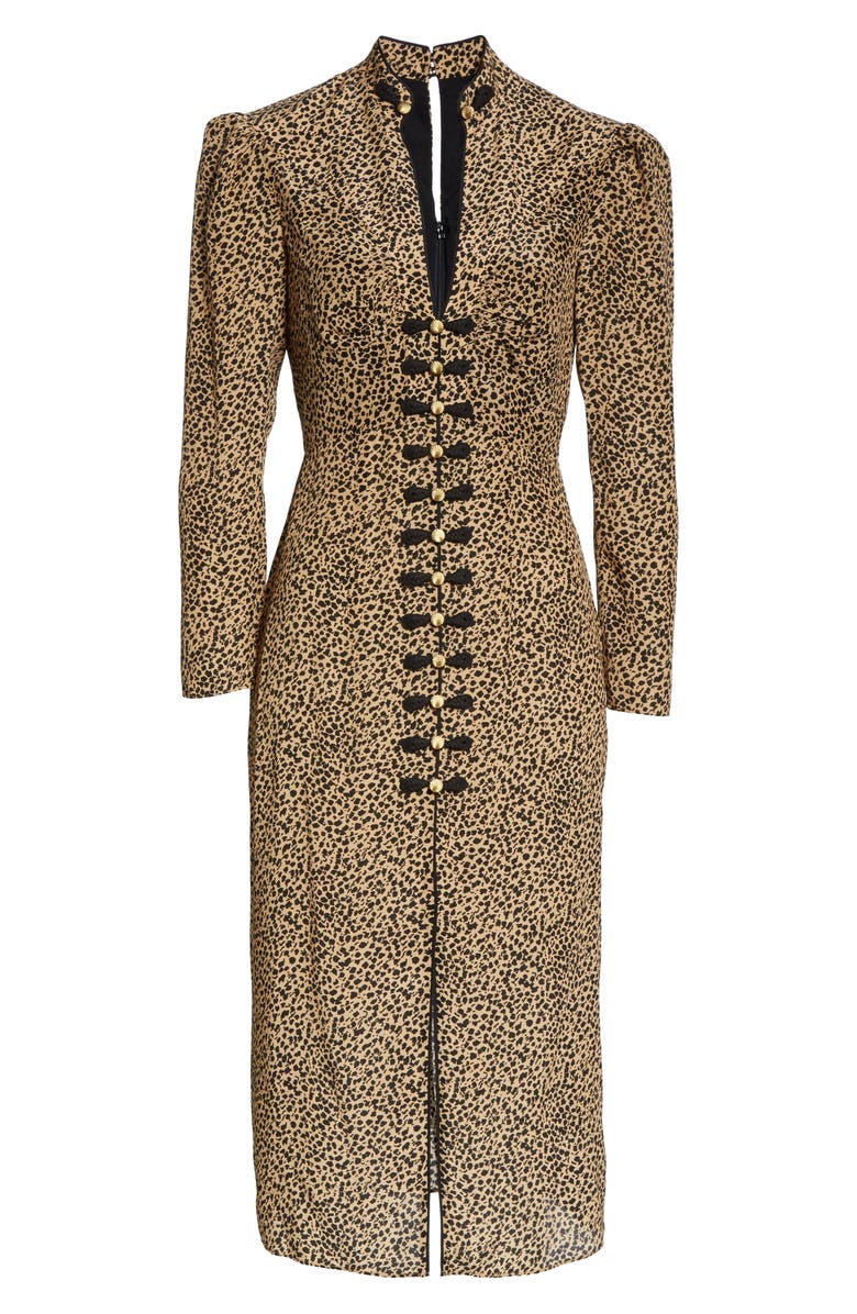 SALONI Andrea Cheetah Print Long Sleeve Silk Dress, Alternate, color,