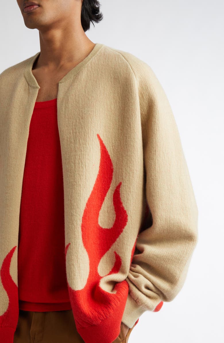 FRENCKENBERGER x Sylvie Fleury Flames Jacquard Cashmere Bomber Cardigan, Alternate, color, 