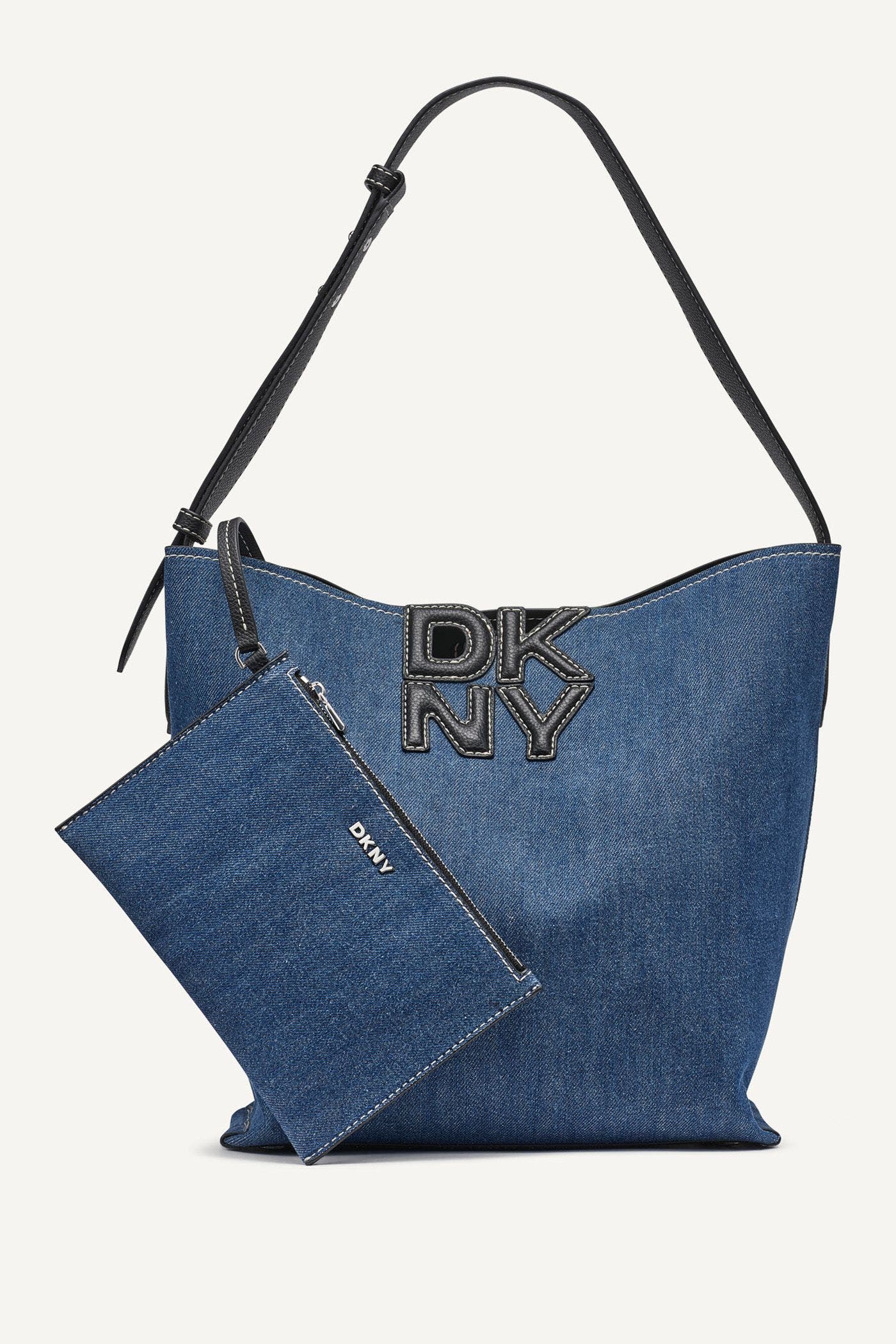 DKNY Nicole Bucket Bag, Main, color, Denim/Black