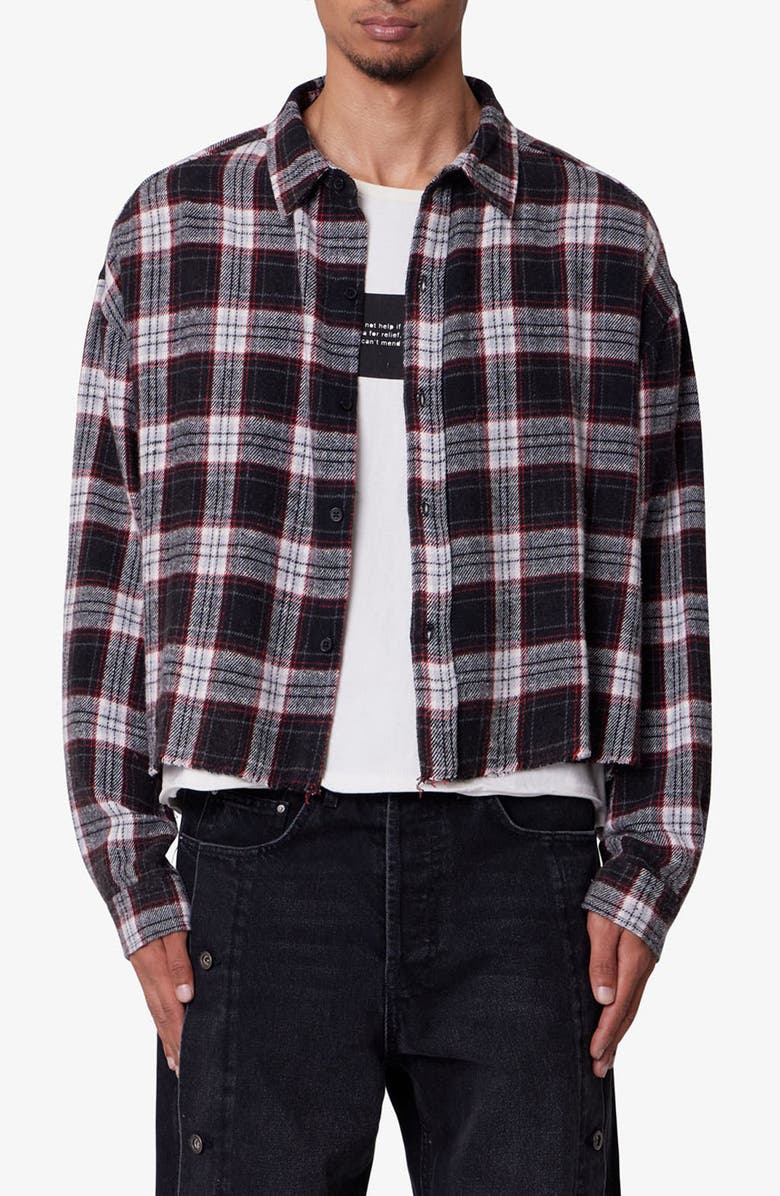 mnml Washed Crop Flannel Button-Up Shirt, Main, color, Black/ White