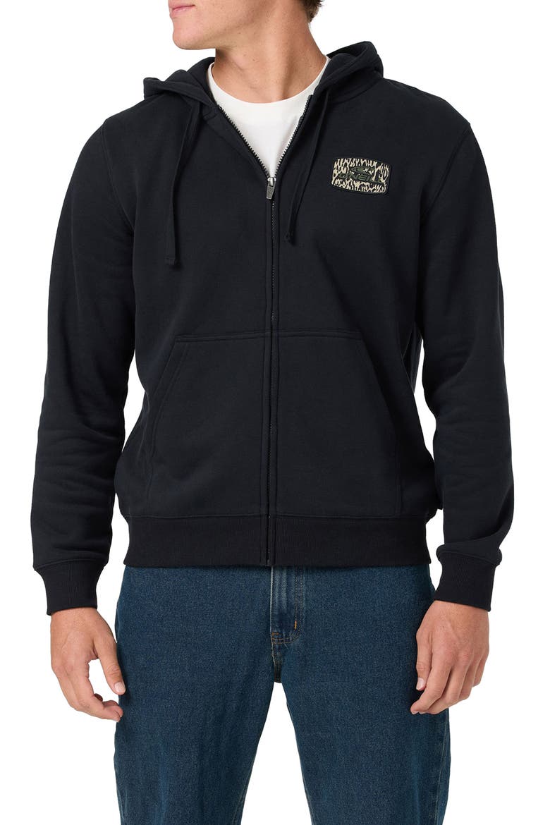 Patched Classic Full Zip Hoodie, Main, color, BLACK