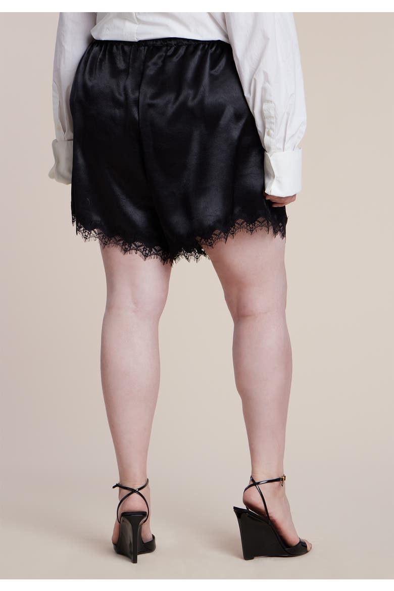 Satin Lace Trim Short, Alternate, color, BLACK ONYX