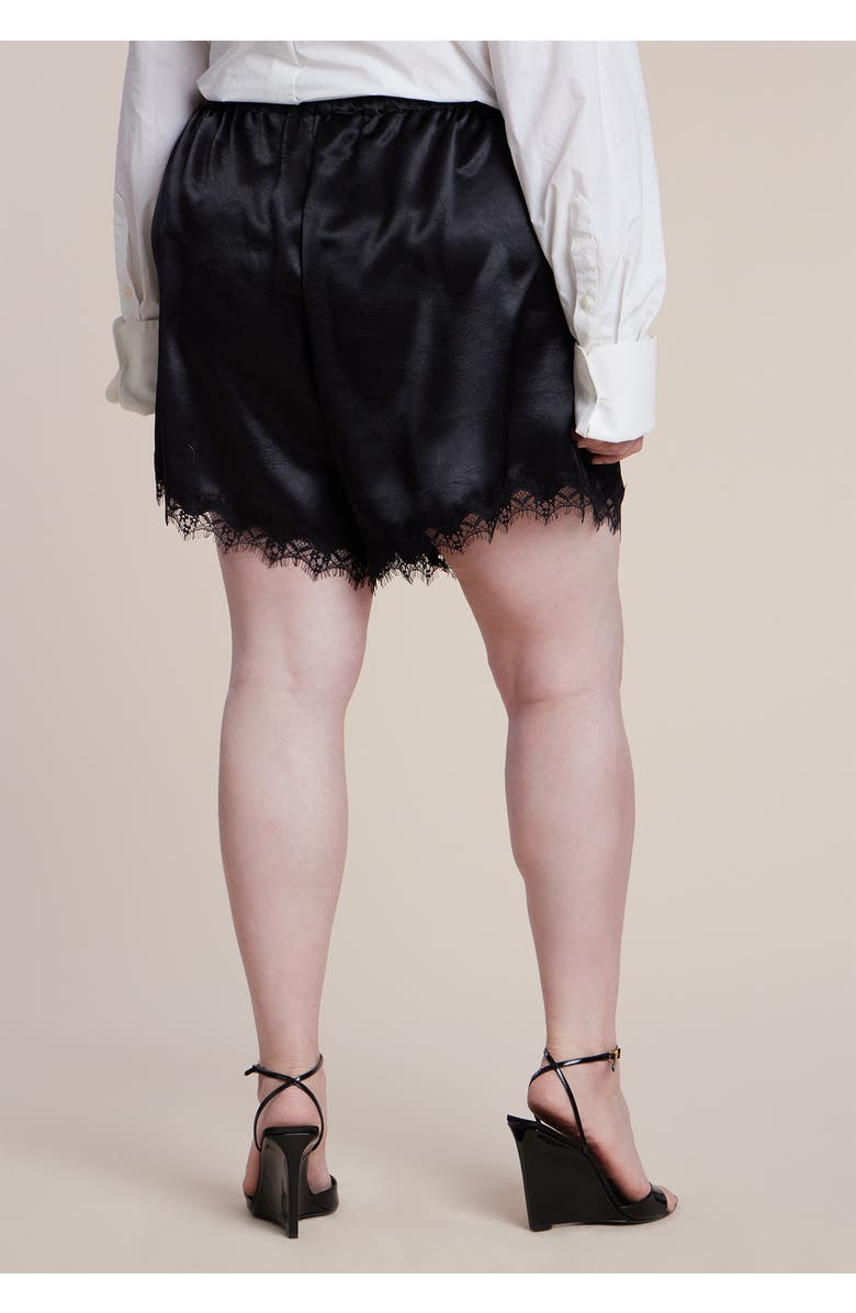ELOQUII Satin Lace Trim Short, Alternate, color, Black Onyx
