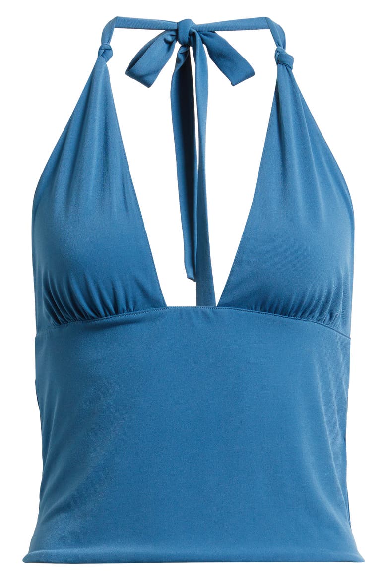 Jade Knit Plunge Halter Neck Top, Alternate, color, BLUE
