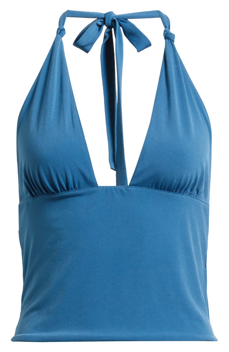 Bella Venice Jade Knit Plunge Halter Neck Top, Alternate, color, Blue