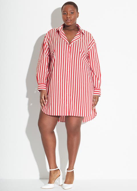 Poplin Tunic Shirt Dress Plus Size