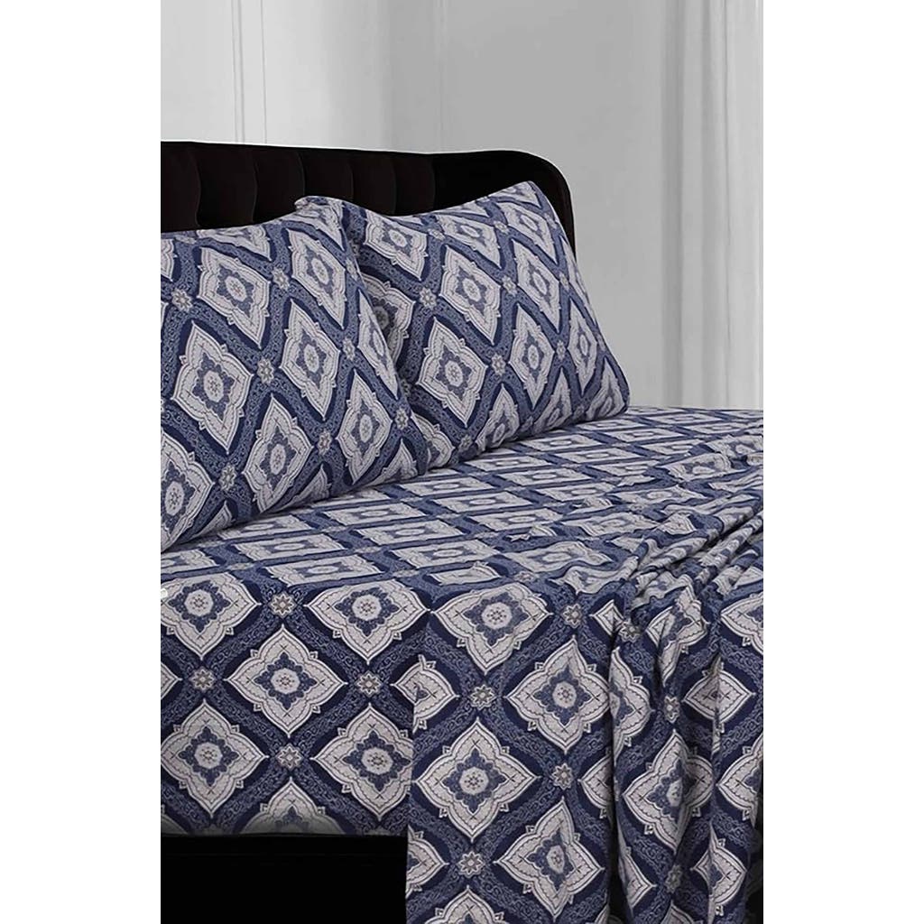 Azores Home Damask Cotton Flannel Sheet Set In Blue