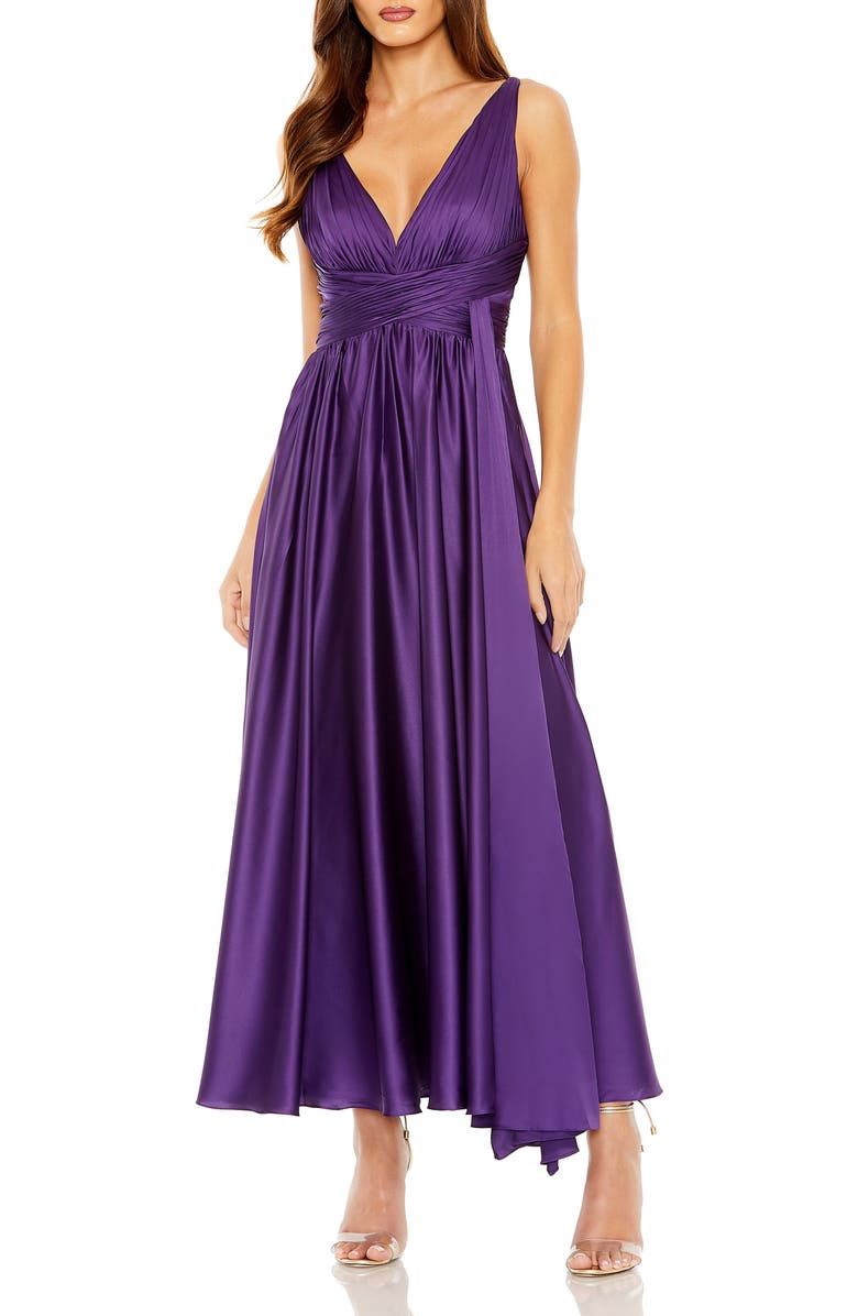 Mac Duggal Ruched Top Halter Gown, Main, color, Purple