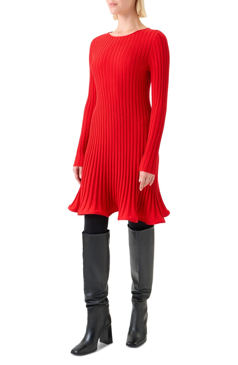 Akris punto Long Sleeve Ribbed Sweater Dress, Alternate, color, Vermillion
