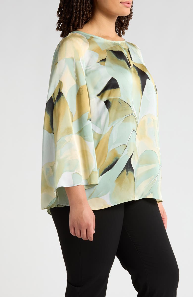Anne Klein Abstract Print Flutter Bell Long Sleeve Top, Alternate, color, 