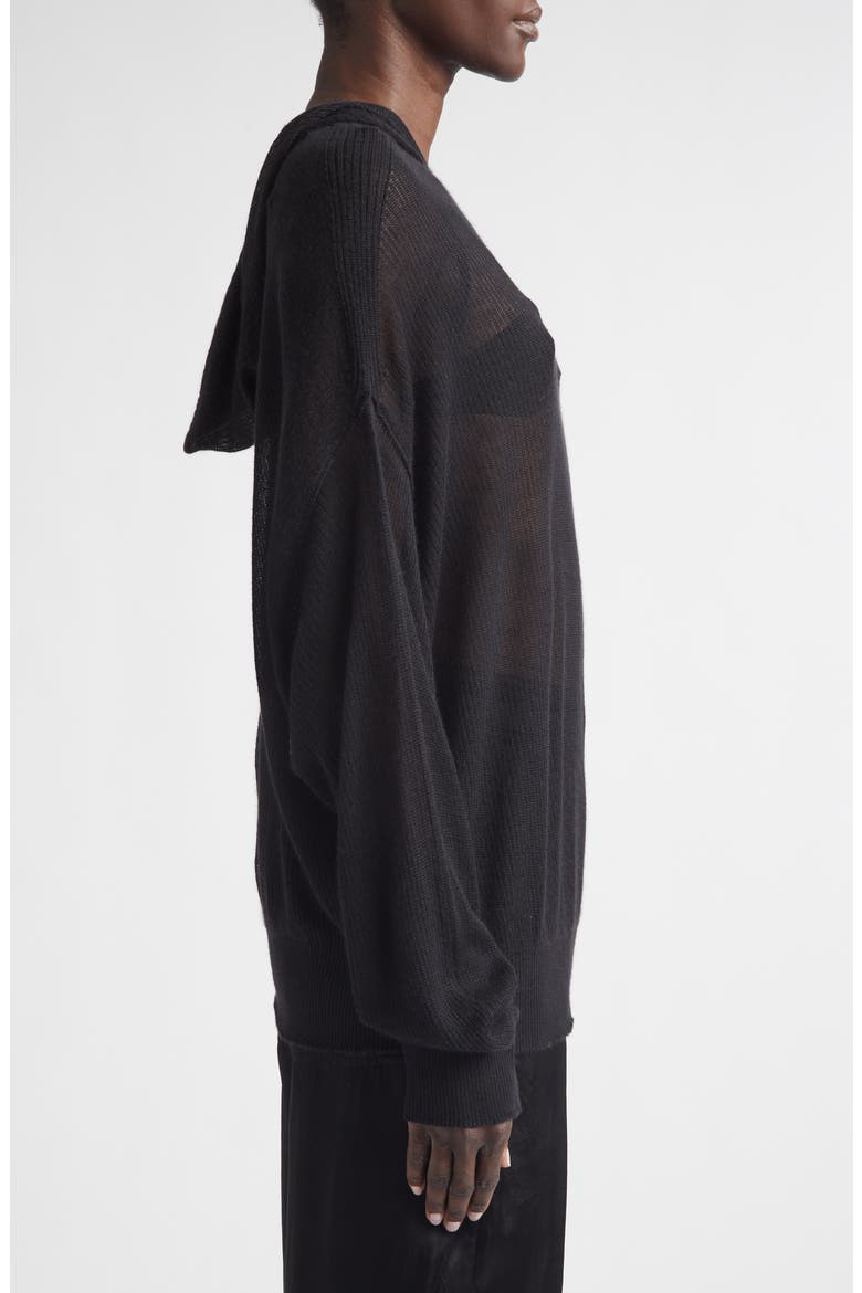 Hun Oversize Rib Cashmere Hoodie, Alternate, color, BLACK
