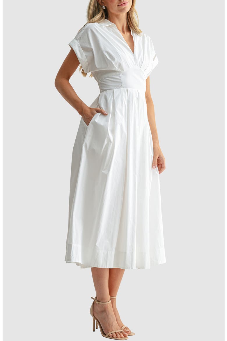 Pleated Fit and Flare Midi Dress, Alternate, color, OFF WHITE