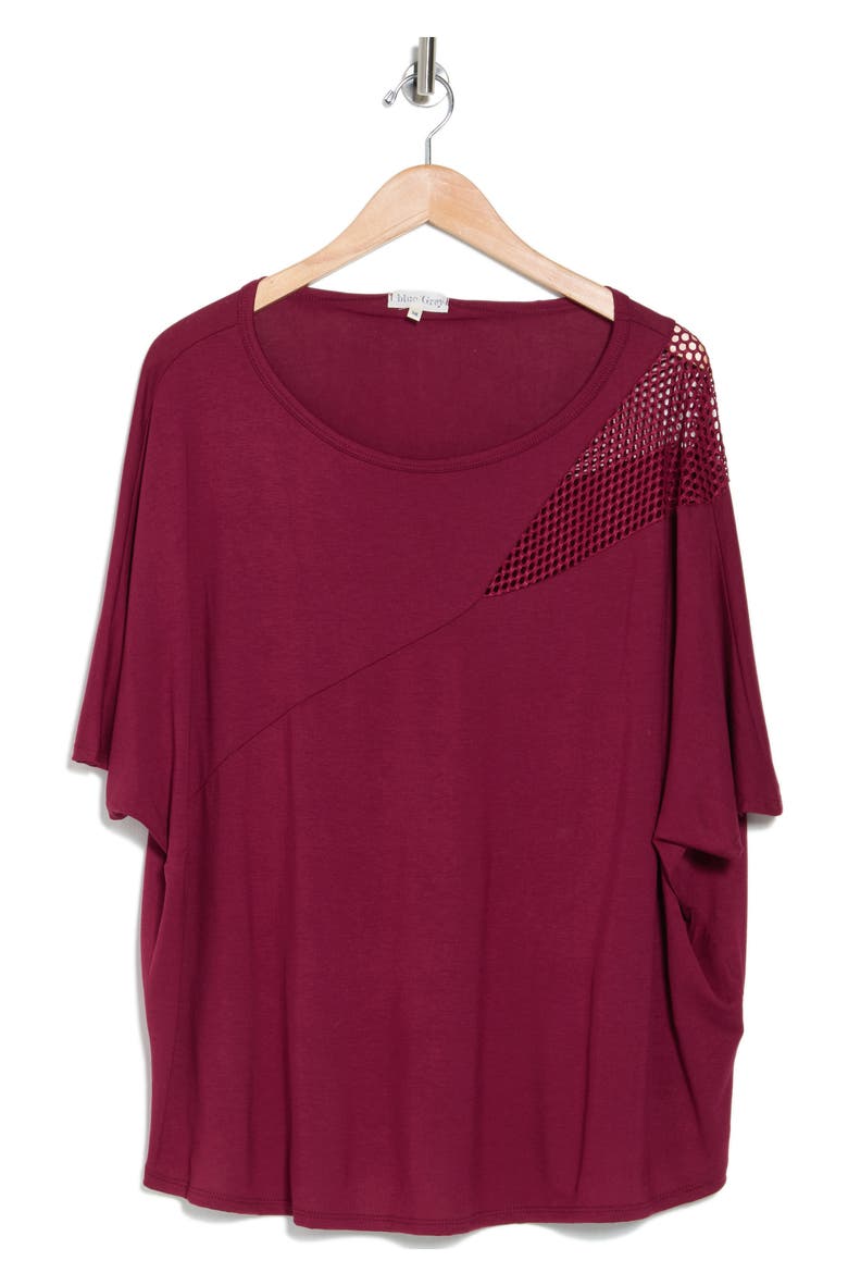Slash Fishnet Dolman Sleeve T-Shirt, Alternate, color, BURGUNDY