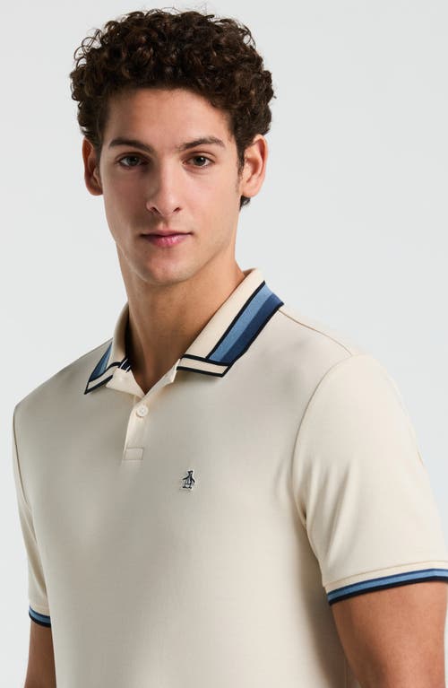 Original Penguin Tipped Cotton Interlock Polo In Neutral
