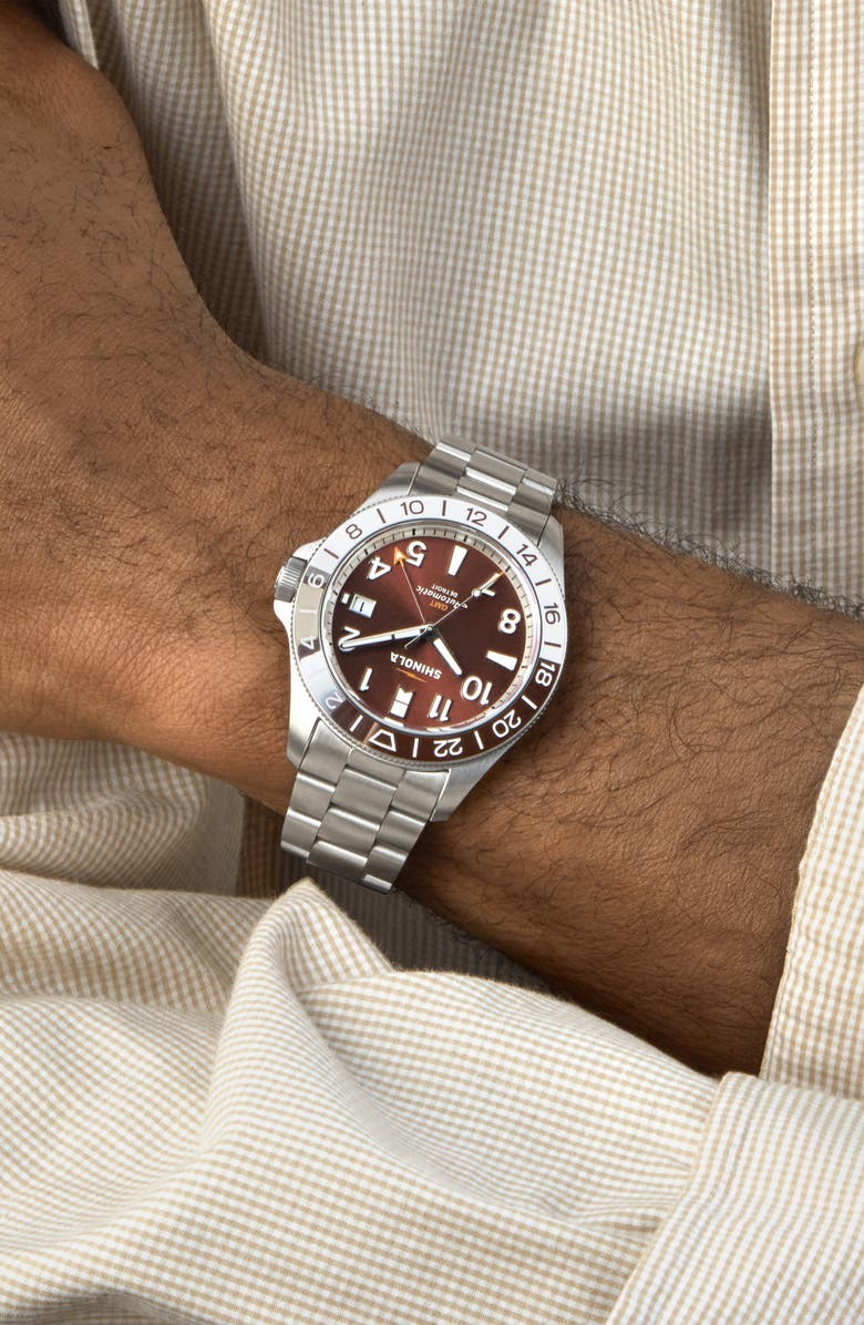 Shinola Monster GMT Automatic Watch, 40mm, Alternate, color, Whiskey Brown