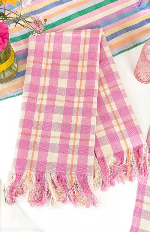Archive New York Handwoven Colorful Plaid Cotton Kitchen Towel In Pink