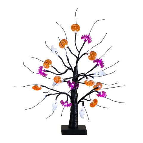 18-in Pre-Lit Artificial Halloween Ghost, Bats & Pumpkins 24 LED Lighted Ornament Tree