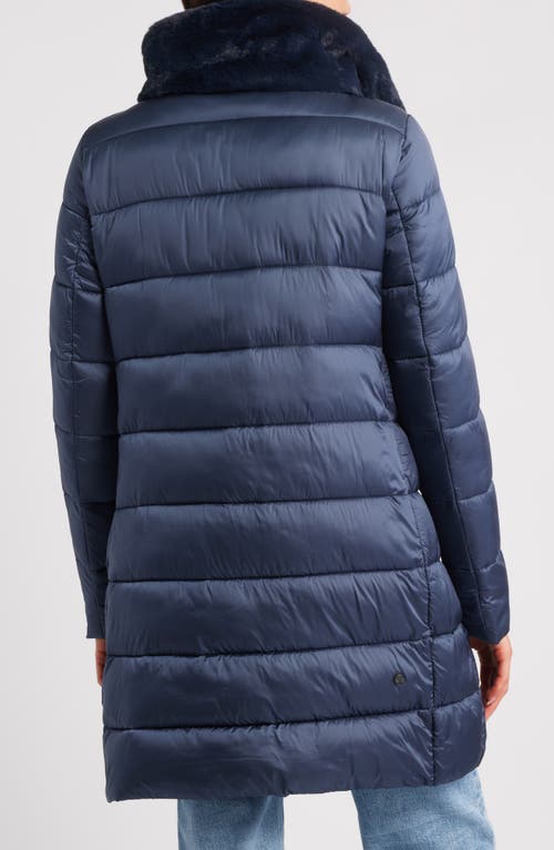 Save The Duck Dalea Water Repellent Puffer Coat With Faux Fur Collar In Blue
