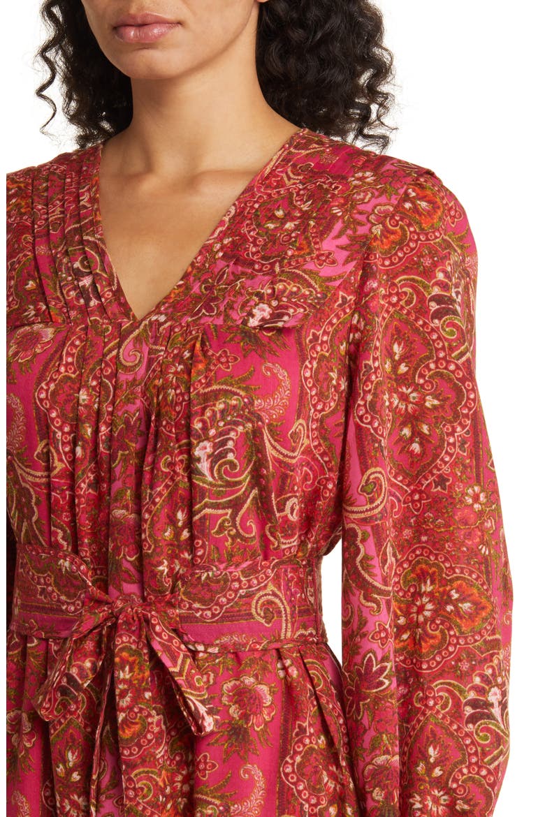 Paisley Long Sleeve Belted Midi Dress, Alternate, color, RED MULTI