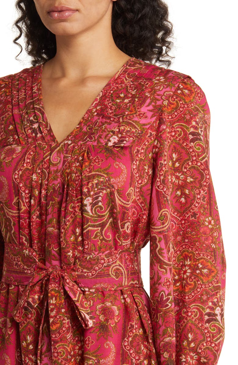 Julia Jordan Paisley Long Sleeve Belted Midi Dress, Alternate, color, 