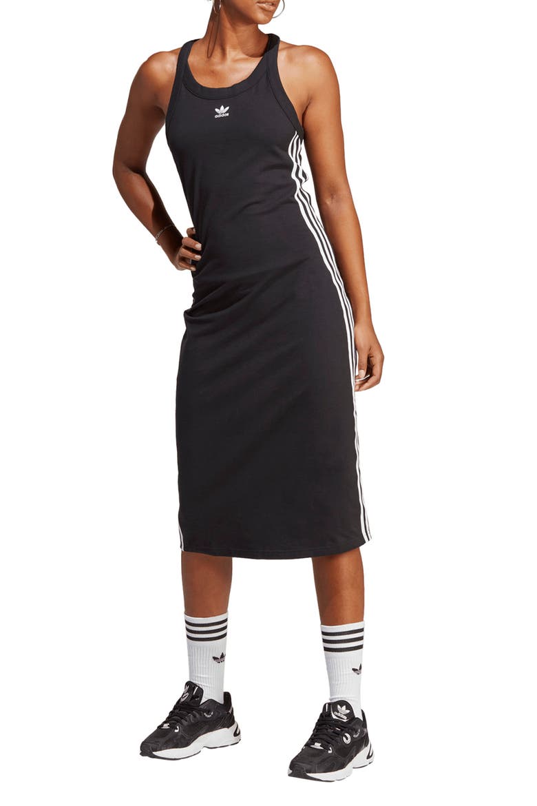 Longline Stretch Cotton Tank Dress, Main, color, BLACK