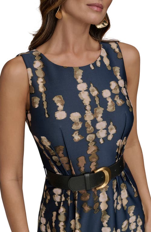 Donna Karan New York Abstract Print Belted Midi Dress In Blue
