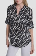 DKNY Printed Roll-Tab Cuff Cotton Button-Up Shirt