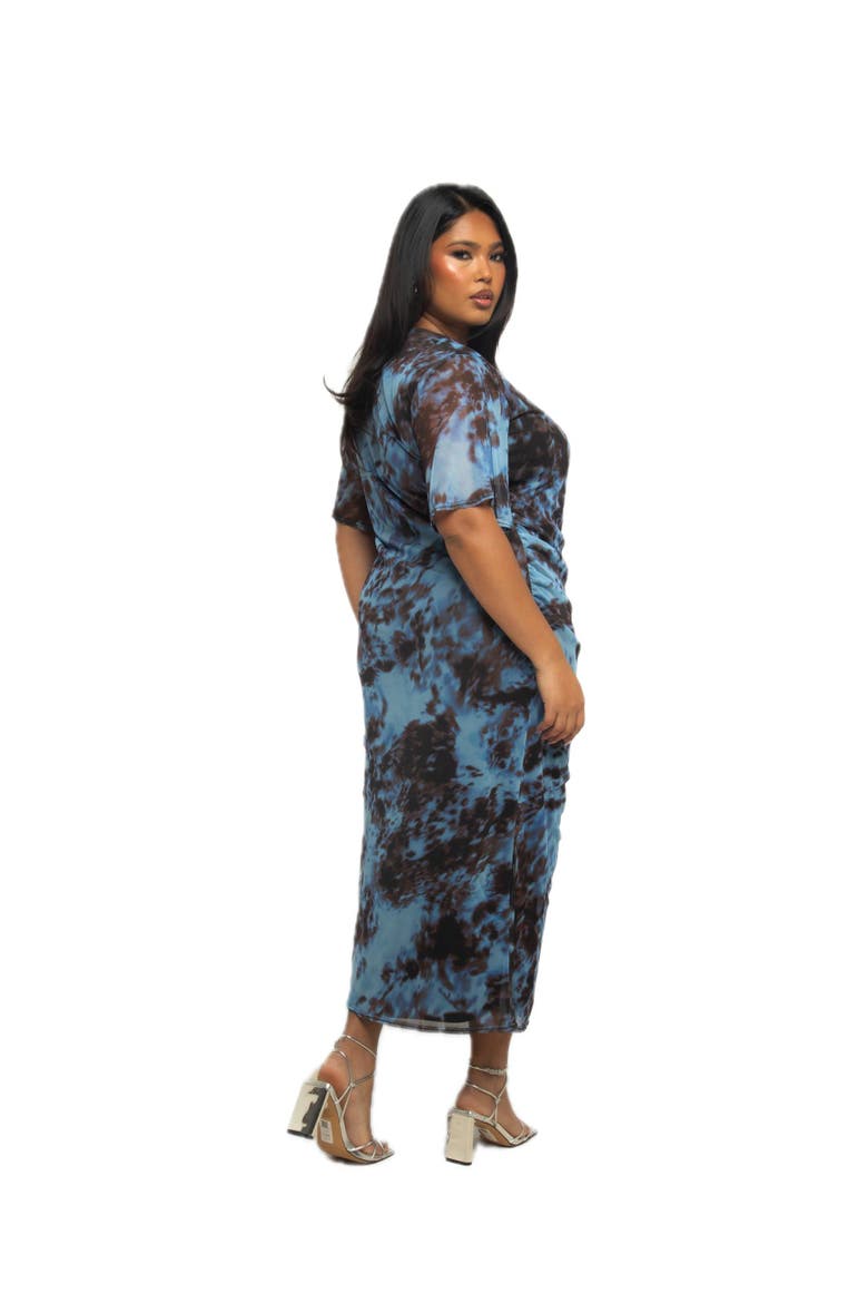 Plus Size Abstract Print Mesh Midi Dress, Alternate, color, Blue