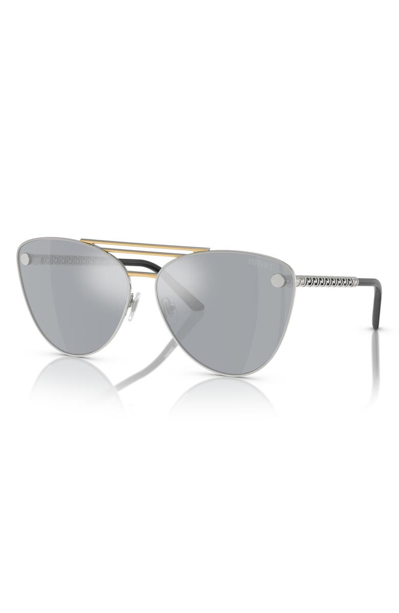 Versace 64mm Oversize Cat Eye Sunglasses, Alternate, color, Blue Mirror