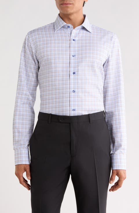 Trim Fit Textured Check Cotton Shirt