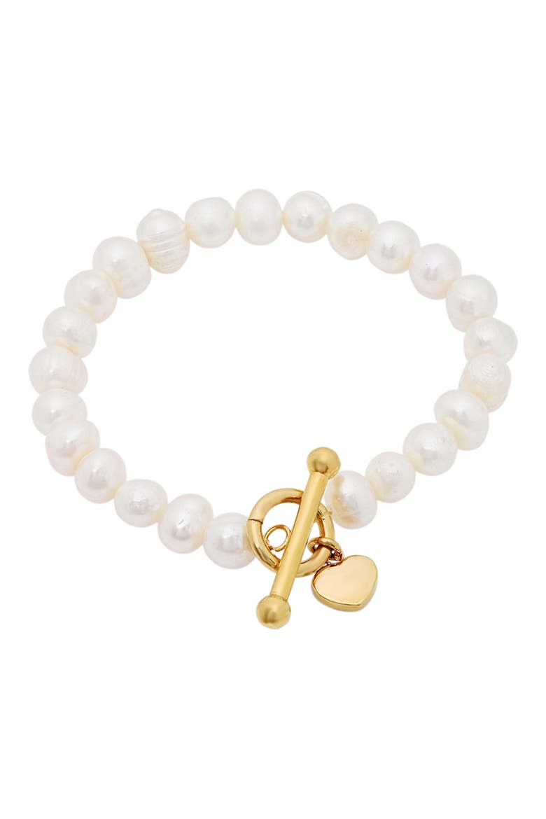 18K Yellow Gold Plated Stainless Steel Imitation Pearl Toggle Bracelet, Main, color, YELLOW