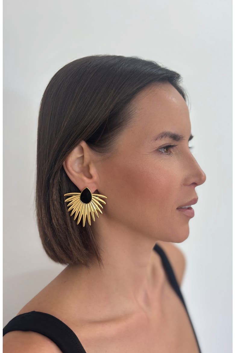 Onyx Deco Statement Drop Earrings, Alternate, color, BLACK