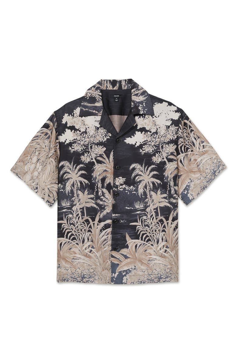 Reiss Yoshi Tropical Camp Shirt, Alternate, color, Black