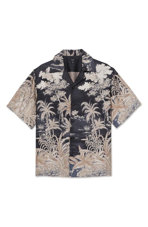 Reiss Black Jungle Print Cuban-collar Shirt In Black