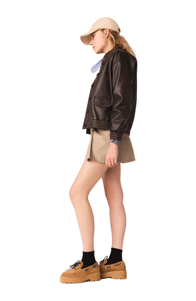 maje Cropped leather jacket, Alternate, color, Brown
