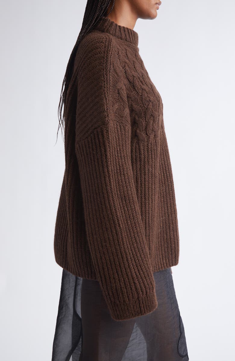 Cecilie Bahnsen Belinda Mixed Stitch Wool & Alpaca Sweater, Alternate, color, Brown