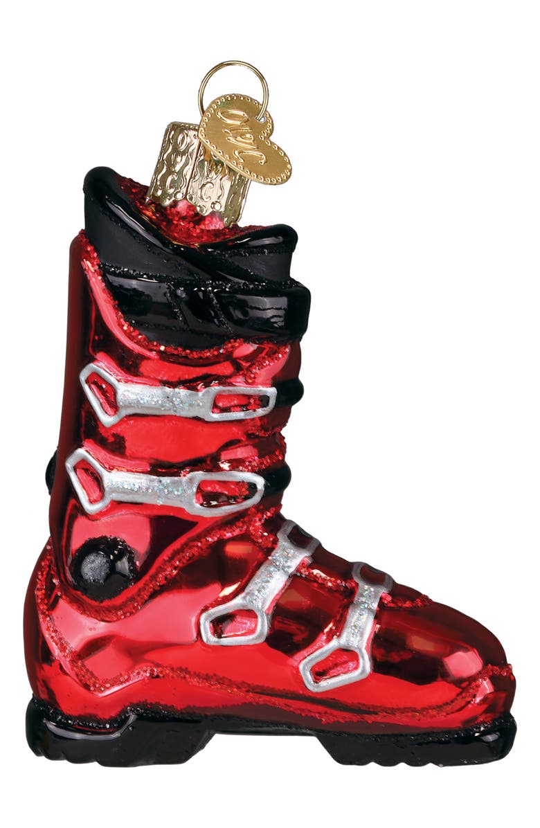 Old World Christmas Ski Boot Glass Ornament, Main, color, Red/Black