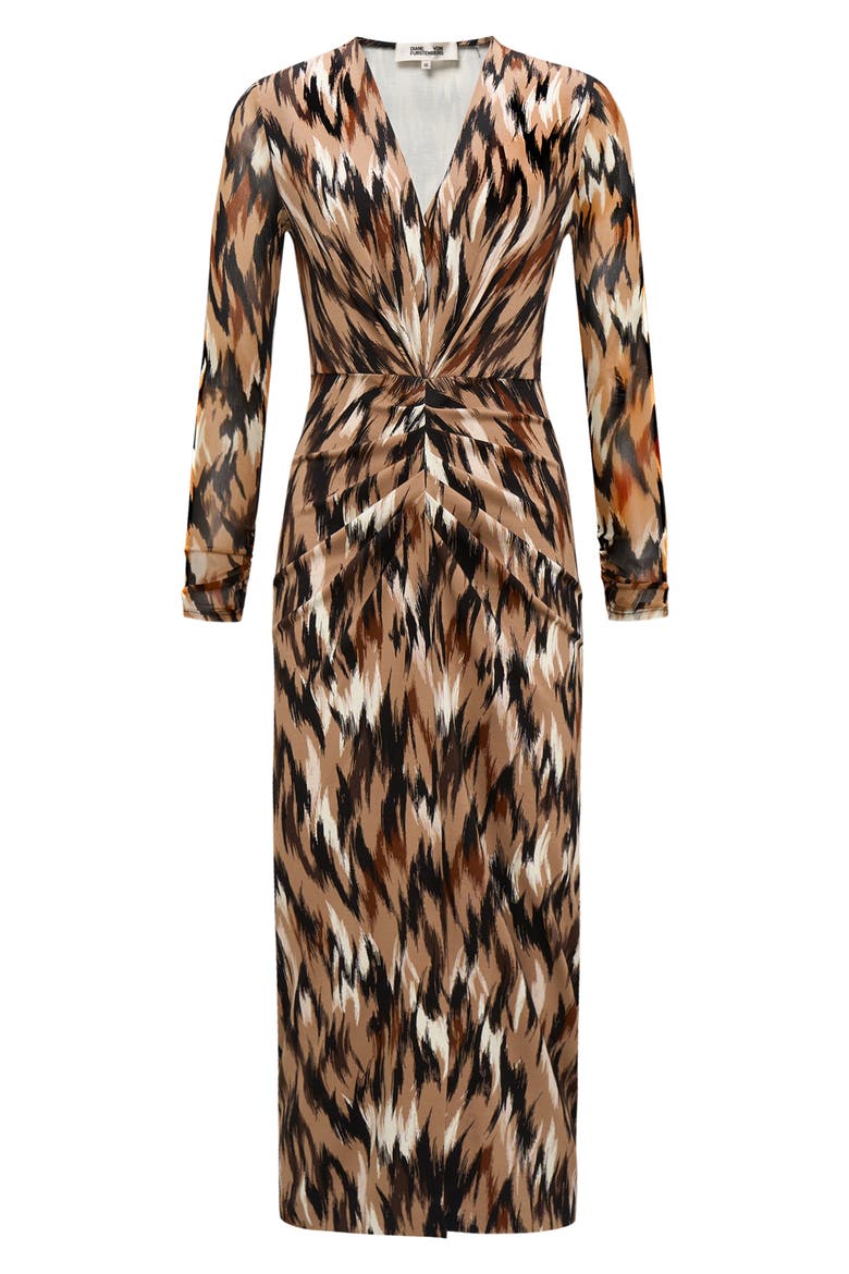 Hades Two Abstract Print Long Sleeve Dress, Alternate, color, FLAMES CAMEL