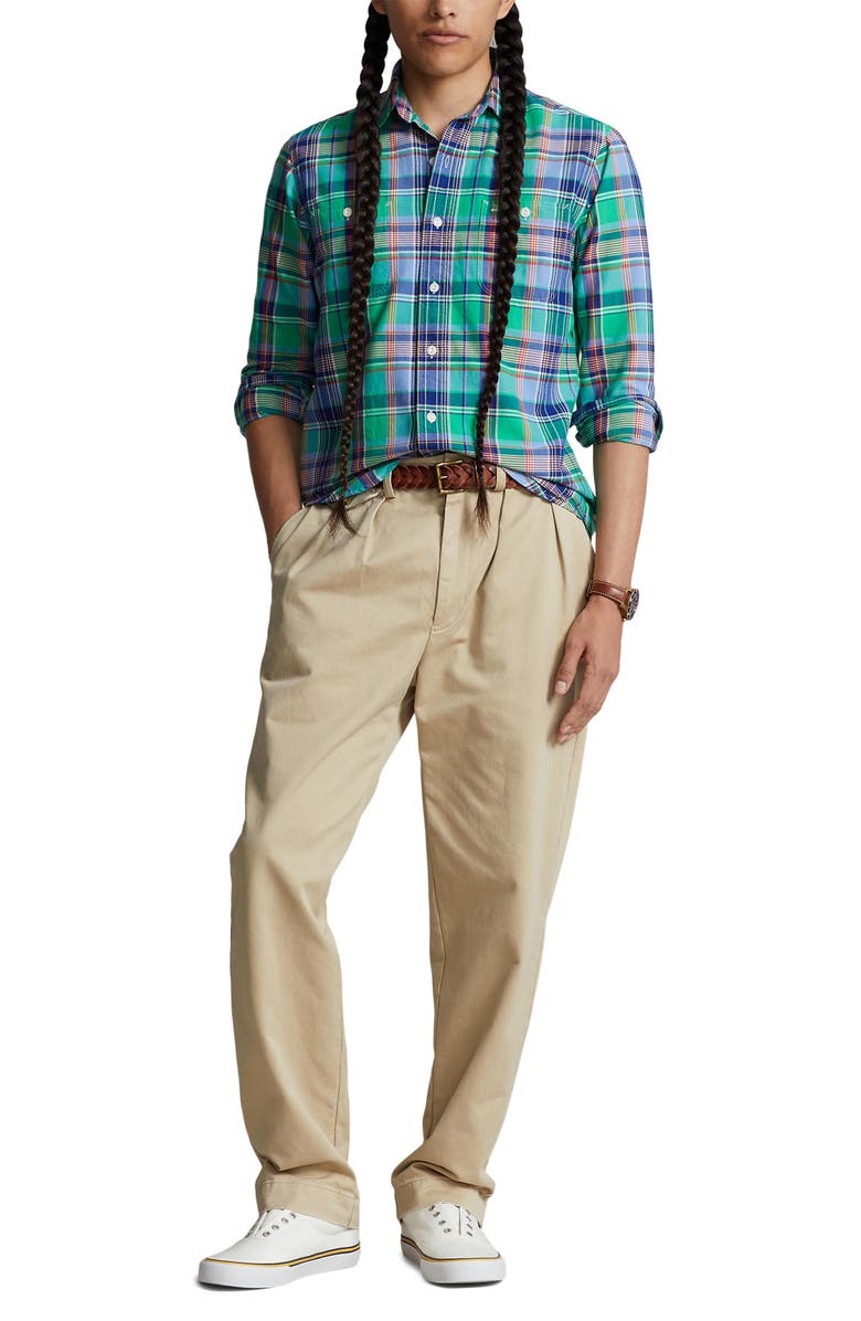 Polo Ralph Lauren Classic Fit Plaid Cotton Oxford Button-Up Shirt Classic Fit Plaid Oxford Workshirt, Alternate, color, 