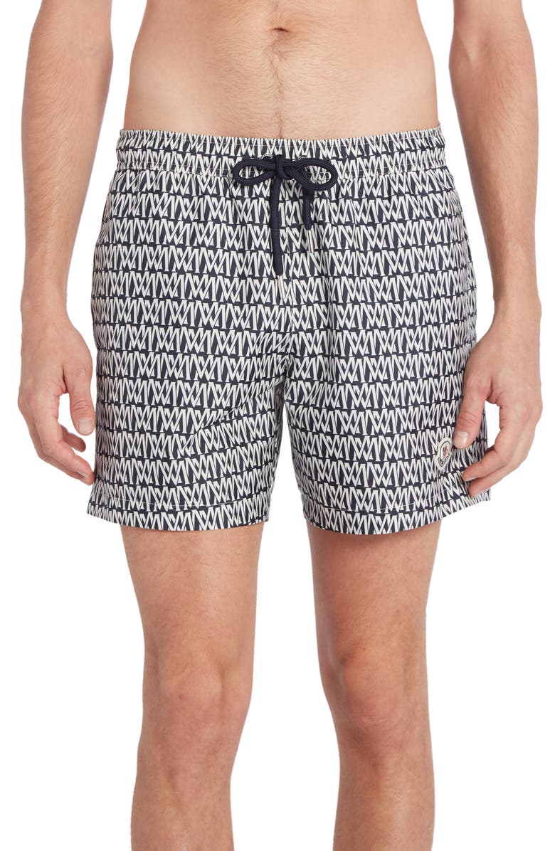 Moncler Monogram Print Swim Trunks, Main, color, 